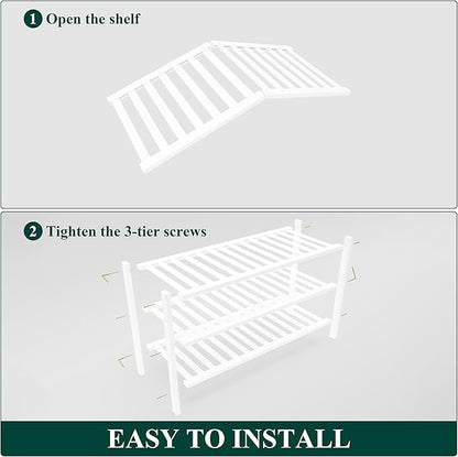 Smiry Bamboo Shoe Rack for Closet, 3 Tier Wooden Stackable Shoe Organizer, Free Standing Shoes Storage Shelf for Entryway, Front Door Entrance, White
