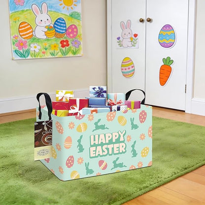 HUNRUNG Rectangle Storage Basket Cute Canvas Organizer Bin for Pet/Children Toys, Books, Clothes Perfect for Rooms/Playroom(REC-Green Easter Egg)