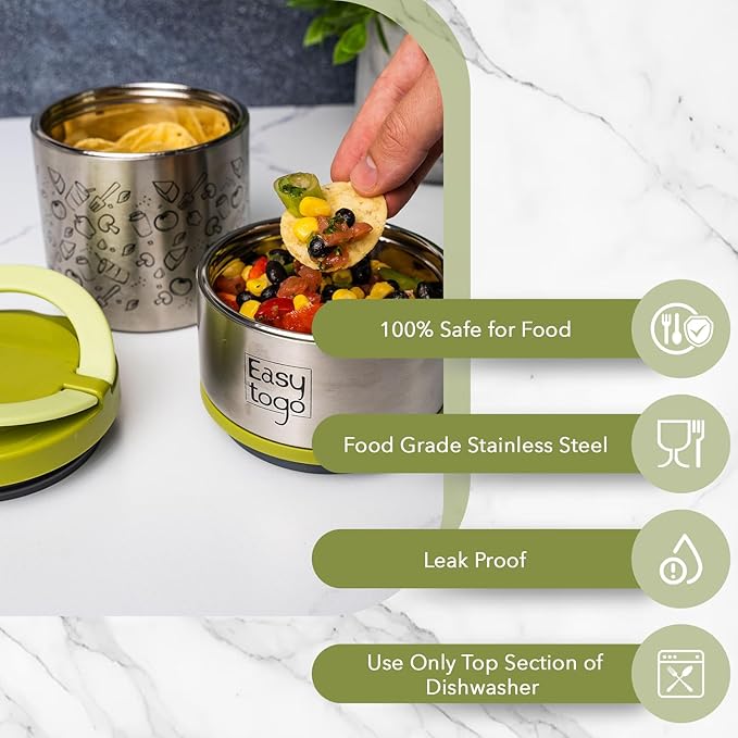 2-Tier Stainless Steel Lunch Box – 32oz Insulated Stackable Food Container – Portable Thermal Bento Box for Adults, Men & Women – Blue