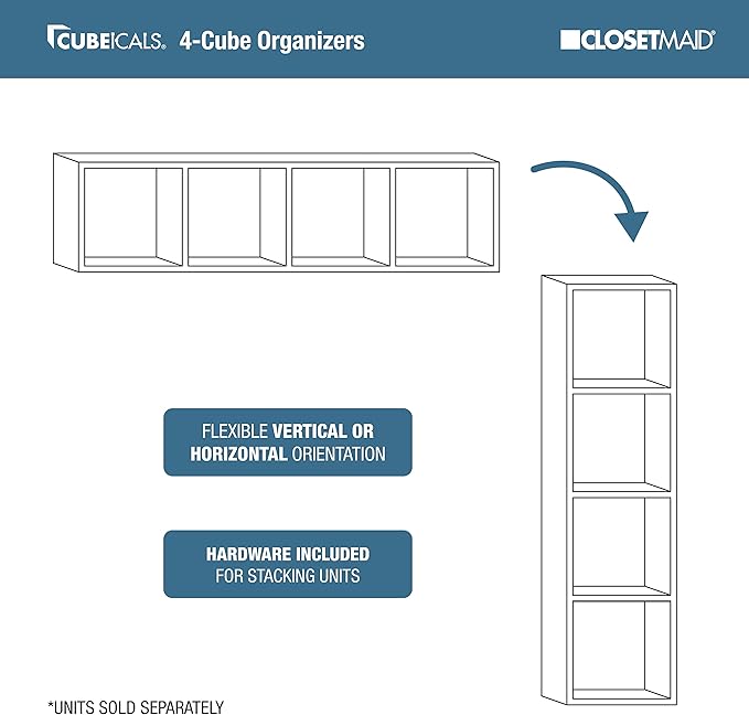 ClosetMaid Cubeicals 4 Cube Storage Shelf Organizer, Stackable, Vertical or Horizontal, Easy Assembly, Wood, Espresso Finish