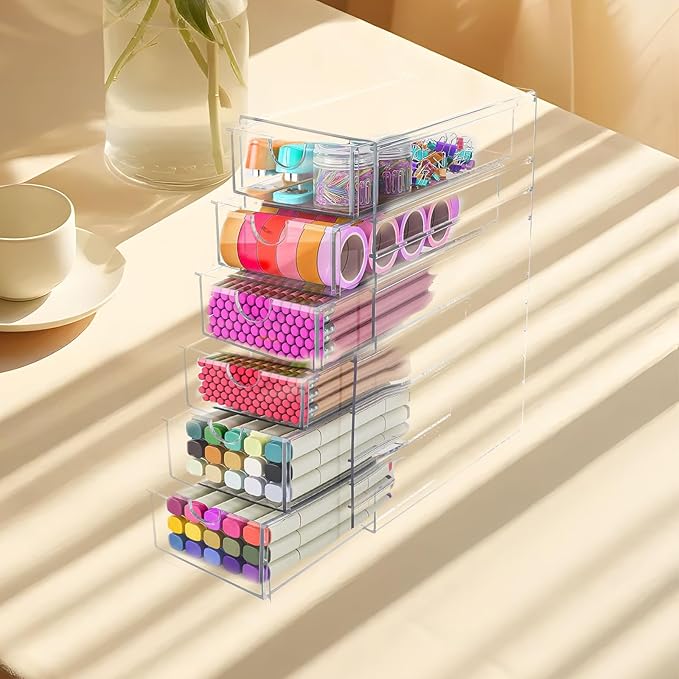 Makeup Organizer, Desk Organizer, Drawer Organizer Makeup Hair Accessories Organizer with 5/6 Sliding Drawers Large Capacity Drawer Storage for Cosmetic Jewelry Pen Stationary (6 layers)