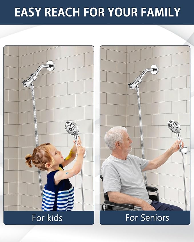 Handheld Shower Head Holder Super Strong Adhesive No Drill Adjustable Wall Mount for Hand Held Wand, Ideal for Kids, Elderly, and Short Users (Chrome)