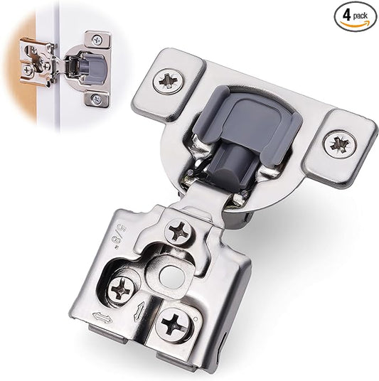 Decobasics 4 Pack Soft Close Cabinet Hinges – 5/8" Overlay for Kitchen Cabinet Doors, Face Frame Concealed Hidden Hinges – Stainless Steel, Self-Closing with 3-Way Adjustment & Slow Close Damper
