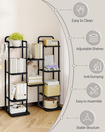 Vertical Shoe Rack, Shoe Shelves, Wood Shoe Organizer for Closet, Entryway, Shoe Tower for Small Spaces, Free Standing, Adjustable, with 2 Hooks, 6 Tier Black SR04204B