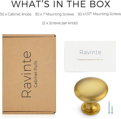Ravinte 30 Pack Gold Round Zinc Cabinet Brass Knobs for Kitchen Bathroom Closet Dresser Cabinets