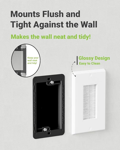 Brush Wall Plate with Mounting Bracket, 4 Pack Cable Pass Through Decorator Cover for Low Voltage Wires, Single Gang Cord Hider for TV Home Theater System