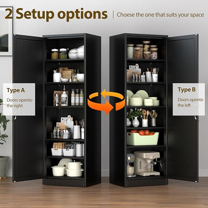 67" Metal Storage Cabinet with Lock, Tall Narrow Office File Cabinets with 5 Adjustable Shelves, Metal Steel Locker for Home, School, Office, Garage or Gym (Black)