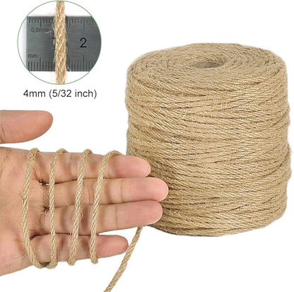 Tenn Well 328 Feet 4mm Jute Twine, Thick Twine Rope for Crafts, Gift Wrapping, Bundling, Gardening, Christmas Decor and Macrame Projects