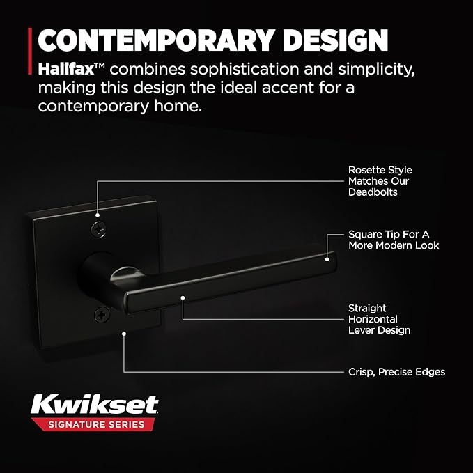 Kwikset Halifax Dummy Door Handle, Single Sided Lever for Closets, French Double Doors, and Pantry, Matte Black Non-Turning Reversible Interior Push/Pull Lever, with Microban Protection