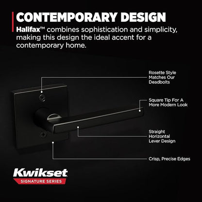 Kwikset Halifax Dummy Door Handle, Single Sided Lever for Closets, French Double Doors, and Pantry, Matte Black Non-Turning Reversible Interior Push/Pull Lever, with Microban Protection