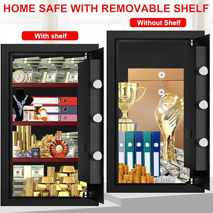 6.0 Cuft Large Fire Proof Safe for Home Documents, Safe Box Fireproof Waterproof with Electronic Keypad, Spare Keys and Alert System, Digital Home Safes Water and Fireproof for Office Money Valuables