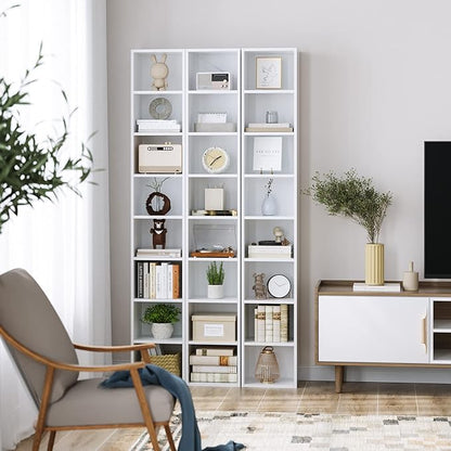 FOTOSOK 2 Pcs 71'' Tall Narrow Bookshelf, 8-Tier Media Tower Rack Set of 2, CD DVD Storage Cabinet with Adjustable Shelves, Tall Narrow Bookcase Skinny Display Bookshelf Slim Shelf, White