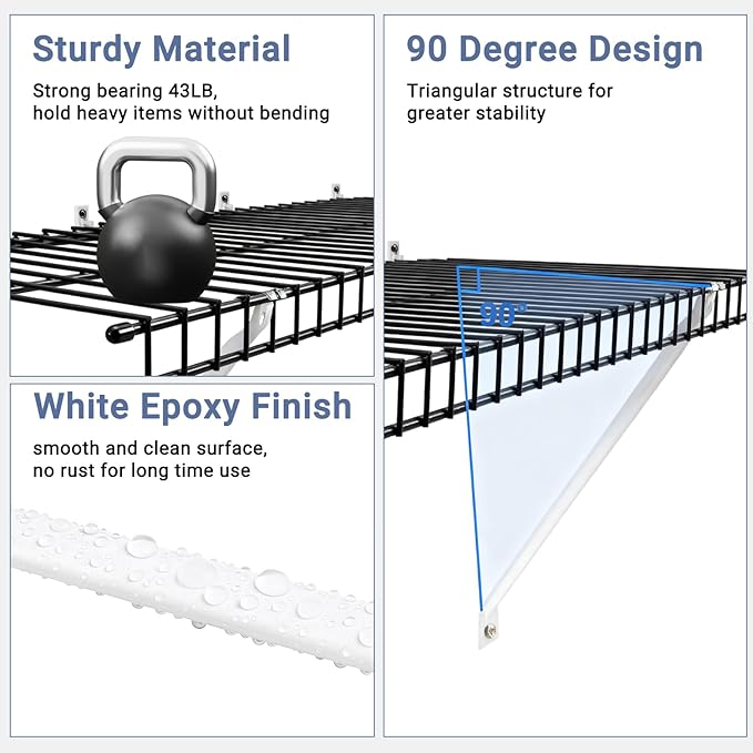 12 Inch Wire Shelf Brackets Set – Includes 4 Brackets, 8 Shelf Clips & 4 End Brackets – Wall & Closet Wire Shelving Support Kit (4 Pack, Metal)