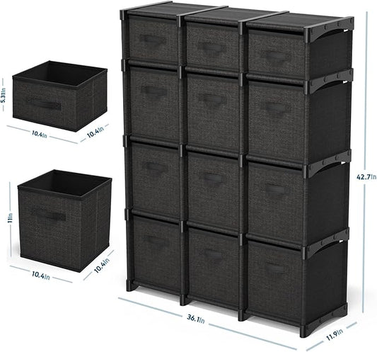 Black DIY Cube Organizer Shelf - Fabric Storage Cubes, Sturdy Cubbies for Bedroom, Playroom and More