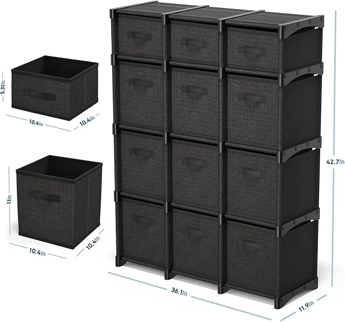 Black DIY Cube Organizer Shelf - Fabric Storage Cubes, Sturdy Cubbies for Bedroom, Playroom and More