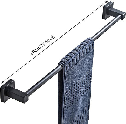 Matte Black Bathroom Hardware Set 4 Pieces,Bathroom Accessories Set Stainless Steel Wall Mounted, Hand Towel Bar, Towel Ring, Robe Towel Hooks,Toilet Paper Holder,Towel Bar Set, 23.6 Inch
