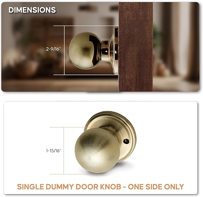 Copper Creek BK2090AB Ball Door Knob, Dummy Function, 1 Pack, in Antique Brass