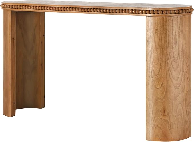 Vintage Console Table with Beaded Trim and Reversible Curved Legs, Natural Wood Veneer Finish Entryway Accent Table, Long Sofa Table Behind Couch for Hallway, Living Room (Brown-J58)
