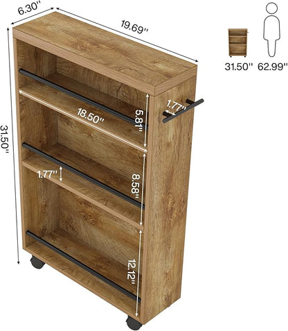 Tribesigns Slim Storage Cart, Rolling Narrow Kitchen Cart on Wheels for Small Place, 4-Tier Slide Out Slim Utility Cart Skinny Laundry Cart with Handle for Kitchen, Bathroom, Laundry (Farmhouse)
