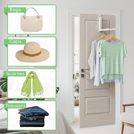 Over Door Hooks,Over the Door Clothes Hanger with 10 Ridges,Space-Saving Over the Door Drying Rack,Door Hooks for Hanging Clothes,Larger Capacity Over the Door Hanger (1, White)