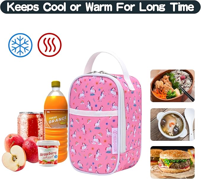 Yelocota Small Insulated Lunch Bag- Snack Bag- Mini Cooler Bag with Handle for Travel,Work,School(Storage Space below 20oz)- Also Suitable for Pairing with Food Jar