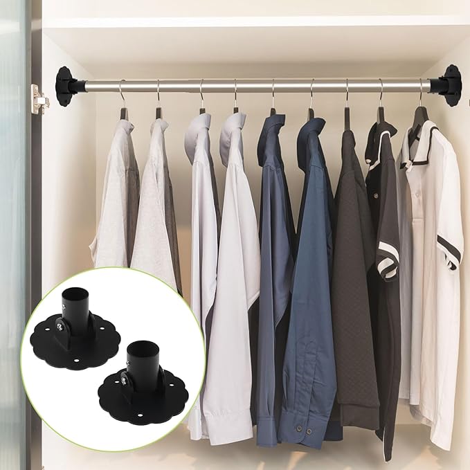 Flower-Shape Shower Curtain Rod Bracket, 2Pcs Telescopic Metal Shower Drape Rod Swivel Flange Curtain Pole Wall-Mount Bracket (Black, 22mm & 26mm)