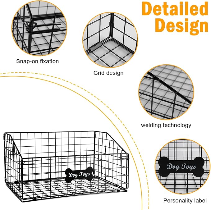 Large Dog Toy Basket Metal,Pet Storage Toys Box Metal Organizer Bin Dogs Wire Rack Container for Food Baskets Living Room Bins Plastic Supplies Boxes Puppy Cat Chest Organizers Food Storage