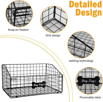 Large Dog Toy Basket Metal,Pet Storage Toys Box Metal Organizer Bin Dogs Wire Rack Container for Food Baskets Living Room Bins Plastic Supplies Boxes Puppy Cat Chest Organizers Food Storage