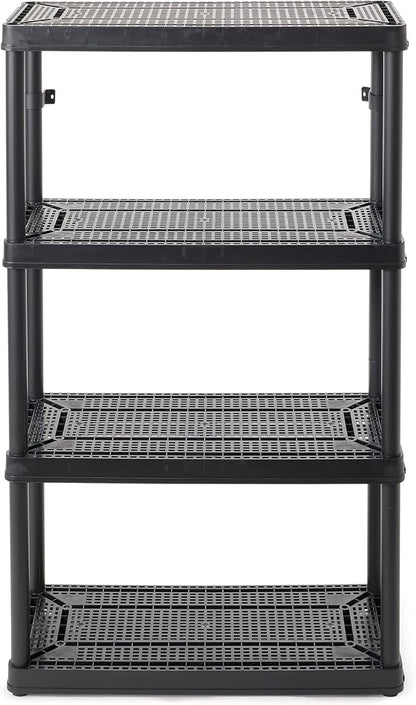 Gracious Living 4 Shelf Fixed Height Ventilated Medium Duty Storage Unit 14 x 32 x 54.5" Organizer System for Home, Garage, Basement, & Laundry, Black