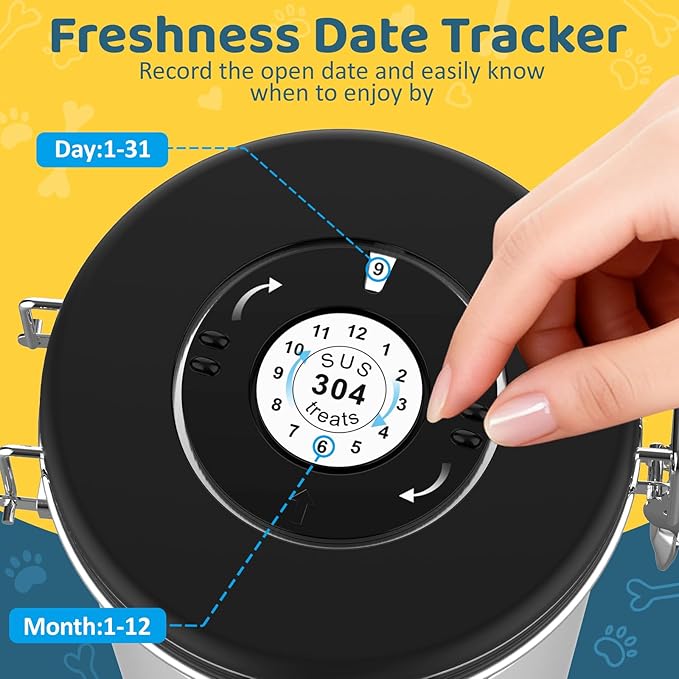 Dog Treat Container Airtight- 7.2"x4.7" /1.8L Stainless Steel Cat Treat Jar for Kitchen Counter with Scoop, Pet Storage for Fresh Dog Cookie