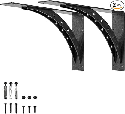 24 inch x 15 inch Heavy Duty Shelf Brackets，max Load 900 LBS,Premium Alloy Metal Mantel Brackets , (Set of 2) Fireplace Mantel Brackets - Countertop Support Brackets(Black-Metallic Silver)