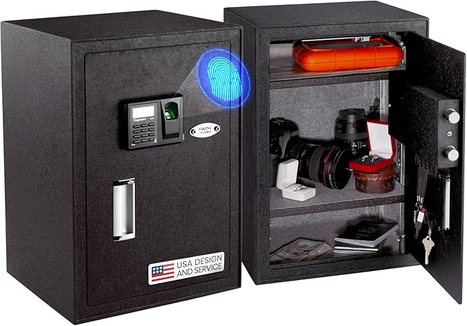 Viking Security Safe Large Biometric Safe – Quick-Access Fingerprint, PIN & Key Entry, Heavy-Duty Steel with Anti-Pry Door, Adjustable Shelves, Interior LED Light VS-50BLX