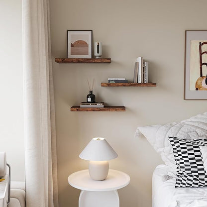 Floating Shelves for Wall Set of 3, 16" Rustic Brown Floating Shelves, Home Decor, Frame Display Wall Shelf for Bedroom, Kitchen, Bathroom, Living Room