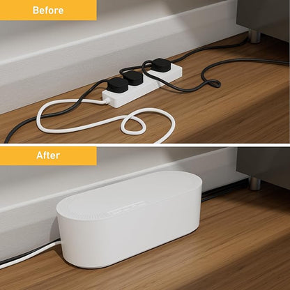 D-Line Cable Tidy Box | Hide and Conceal Extension Blocks and Electrical Cables from TVs, Computers, Gaming Consoles & PCs | Cable Management Made from a Robust Electrically-Safe ABS Material | Large, White