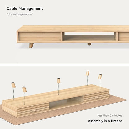 Bamboo Monitor Stand with Drawer - Desk Organizer with Cable Management & Storage, Ergonomic Laptop Riser for Home Office (220lbs Capacity, 39 inch ,Natural)