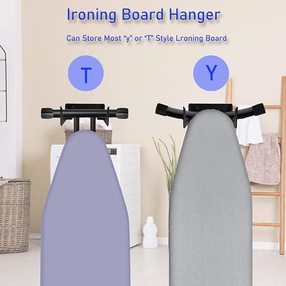 Ironing Board Hanger Wall Mount, Iron Board Hook, Ironing Board Holder Organizer Wall Rack for Y or T Leg, Laundry Room, Black