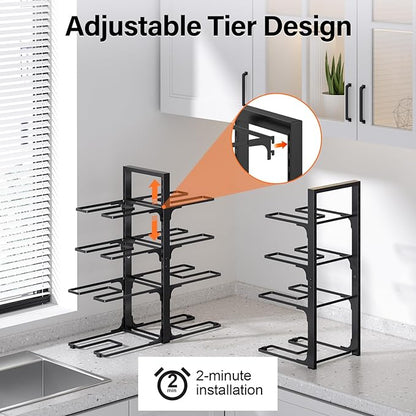 MUDEELA Pots and Pans Organizer under Cabinet 20.8" Height, Heavy Duty Adjustable Pot Pan Organizers inside Cabinet, 8-Tier Kitchen Cabinet Organizers and Storage for Big Stockpots, Heavy Cookware