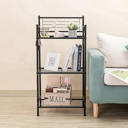 L&H UNICO 3-Shelf Tier Standing Unit Storage Wire Shelving Multipurpose Rack Organizer with 4-Hooks for Bathroom Laundry Kitchen Office, Black