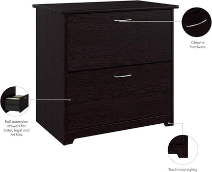 Bush Furniture Lateral File Cabinet - Cabot Collection 2 Drawer File Cabinet with Chrome Hardware | Elegant Filing Cabinet for Home Office, Letters, Legal and A4 Files | Espresso Oak