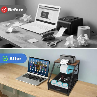 Thermal Printer Stand with Drawer, Desktop Label Holder for Rolls and Fan-Fold Labels, Organizer for 4x6 Shipping Label Printer - Home Office & Small Business Essentials