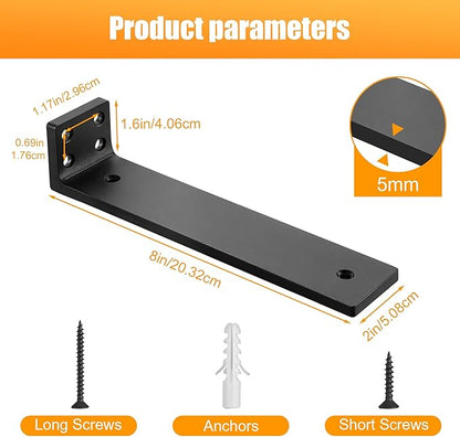 Floating Shelf Brackets 8 inch, Heavy Duty Wall Shelf Bracket 10 Pack for Shelves Support, Hidden Metal L Brackets with Mounting Hardware (1/5'' Thick)