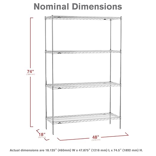 Metro EZ1848NC-4 Super Erecta Industrial Wire Shelving 4-Shelf Convenience Pak, Chrome, 18" x 48" x 74.5"