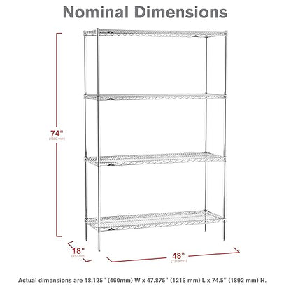 Metro EZ1848NC-4 Super Erecta Industrial Wire Shelving 4-Shelf Convenience Pak, Chrome, 18" x 48" x 74.5"