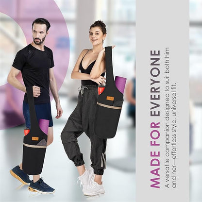 ALLEN & MATE 100% Cotton Yoga Mat Bag for Women and Men, Large Pocket with Zipper Storage, Shoulder Strap Carrier for Yoga and Pilates Mats