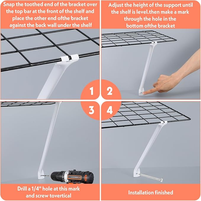 12 Pcs Support Brackets for Wire Shelving 12in Wire Shelf Bracket Closet Shelf Brackets with Anchors and Pins for Installation Wires Shelving Supported Bracket for Support Closet Wires