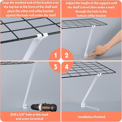12 Pcs Support Brackets for Wire Shelving 12in Wire Shelf Bracket Closet Shelf Brackets with Anchors and Pins for Installation Wires Shelving Supported Bracket for Support Closet Wires