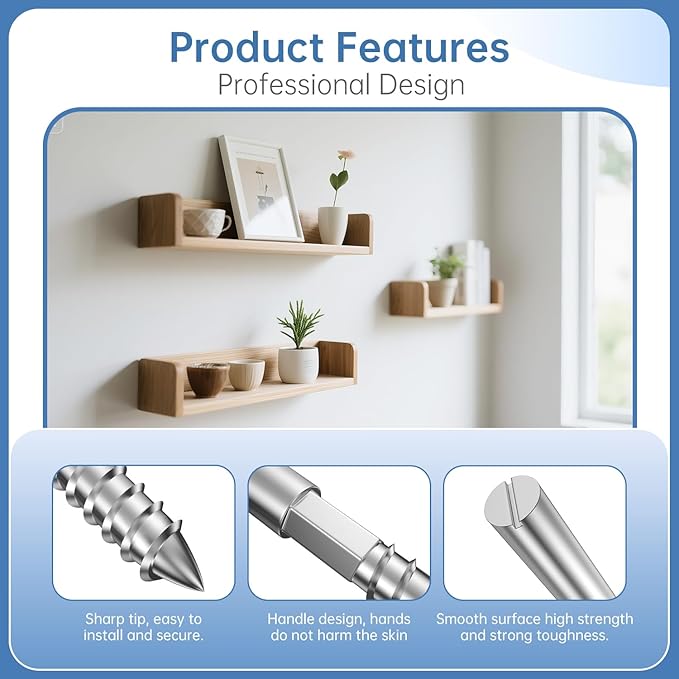 Duoduolaili-Floating Shelf Invisible Support Bracket (4 pcs) - Silver Hidden Brackets for Floating Wood Shelves–Blind Shelf Supports-Great Invisible Support for Thin Shelf–Shelving Mounting Hardware