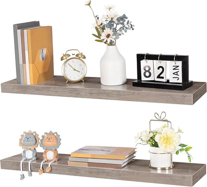 HOOBRO Floating Shelves for Wall, Wall Mounted Shelf Set of 2, 31.5" Hanging Shelf with Invisible Brackets, for Wall in Bathroom, Bedroom, Toilet, Kitchen, Living Room, Office, Greige BG80BJP201