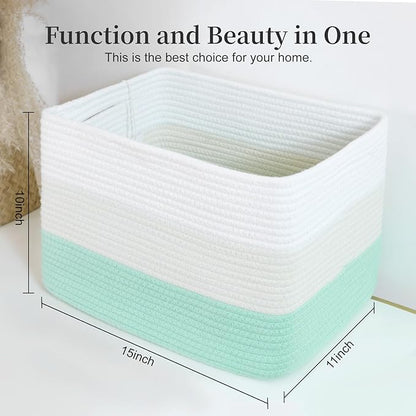 Hopegiver 3 Pack Rainbow Woven Storage Baskets for Shelves, 15x11x10 Inch Cotton Rope Decorative Organizer Bins for Blanket Clothes Book Baby Pet, Colorful Toy Basket for Nursery, Kids Room, Playroom