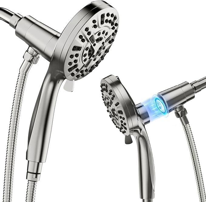 Magnetic Handheld Shower Brushed Nickel,High-Pressure 10-Mode Shower Head with Magnetic Guidance Docking System,Stainless Steel Hose